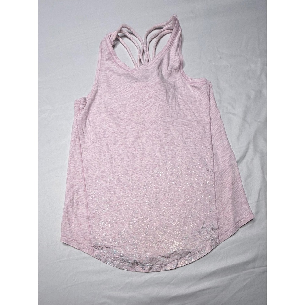 Ivivva Girls Pink Heathered Strappy Back Active Tank Top Size 10 Silver Foil T6